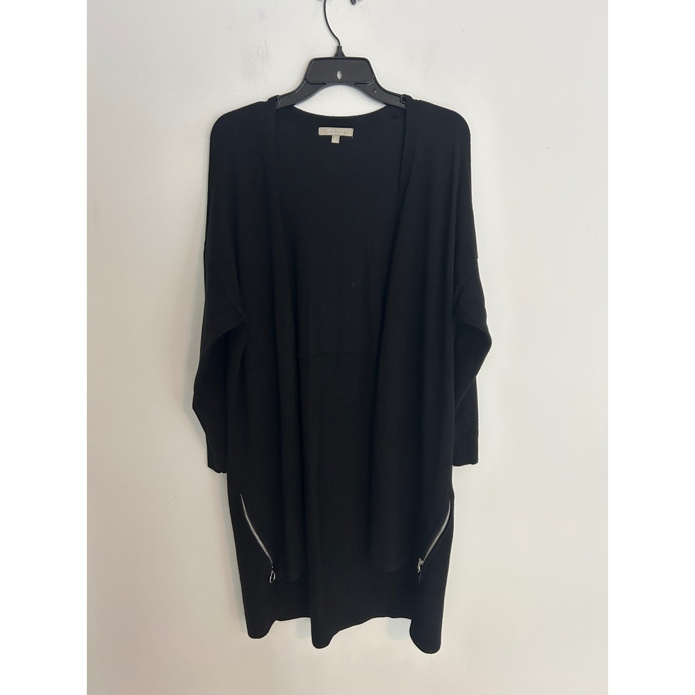 Joan Vass Studio Woman Black Open Front Cardigan Side‎ Zip Knit Sweater 1X